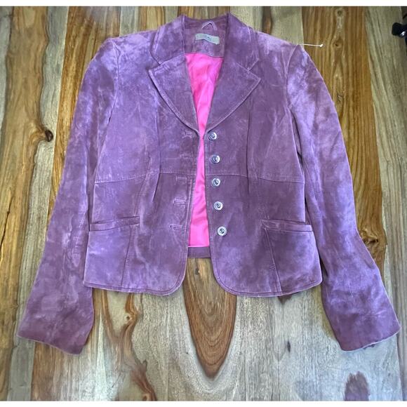 IE Petite 100% Leather Rose Colored Button Up Long Sleeve Coat Beautiful - Picture 1 of 7